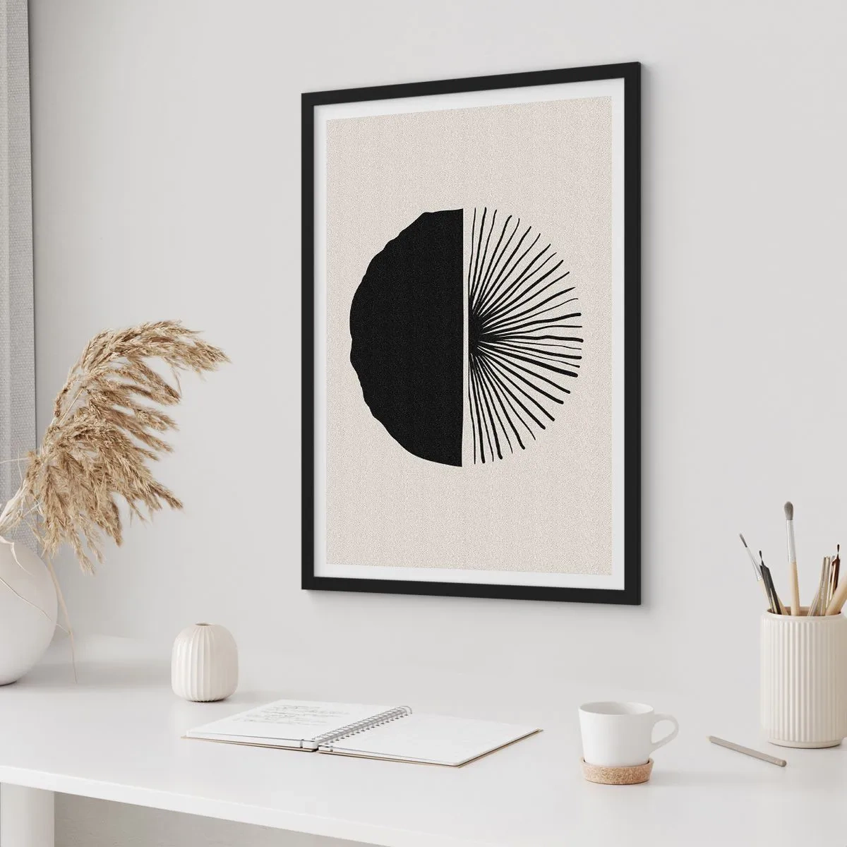 Plagát v čiernom ráme - Minimalistická čiernobiela abstrakcia - 50x70cm - Viac možností - Moderná nástenná dekorácia do obývacej izby a spálne ARTTOR