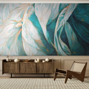 Samolepiaca Fototapeta Deluxe Sticker - Modrá abstrakcia so zlatým motívom - Kus, Art Deco, Jemný - 500x350 cm