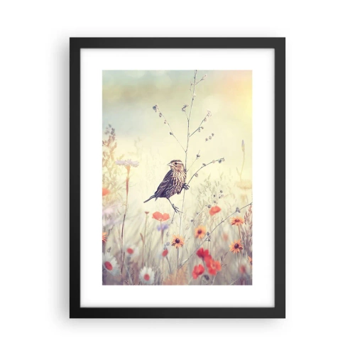 Plagát v čiernom ráme - Portrét vtáka s lúkou v pozadí - 30x40 cm