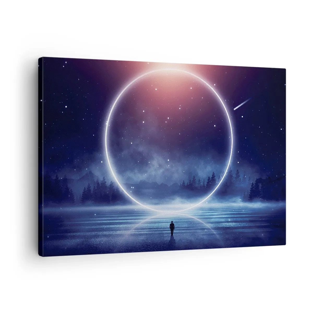 Obraz na plátne - Magická krajina s postavou a kruhom svetla v noci - 70x50cm - Už sú tu... - Moderná nástenná dekorácia do obývacej izby a spálne ARTTOR