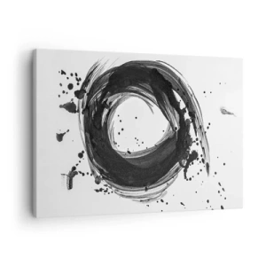 Obraz na plátne - Čierna abstrakcia v tvare kruhu na bielom pozadí - 70x50cm - Vír tvorenia - Moderná nástenná dekorácia do obývacej izby a spálne ARTTOR