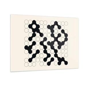 Obraz na skle - Čiernobiela grafická mozaika zložená z prepojených bodiek. - 70x50cm - Čínska hra – variácia - Moderná nástenná dekorácia do obývacej izby a spálne ARTTOR