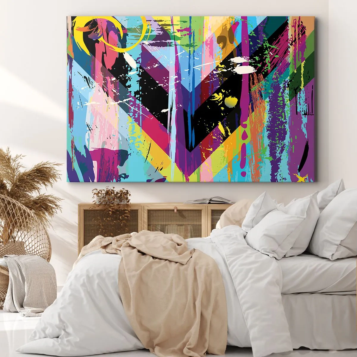 Obraz na plátne - Abstraktný vzor s farebnými geometrickými tvarmi - 70x50cm - Zhora nadol - Moderná nástenná dekorácia do obývacej izby a spálne ARTTOR
