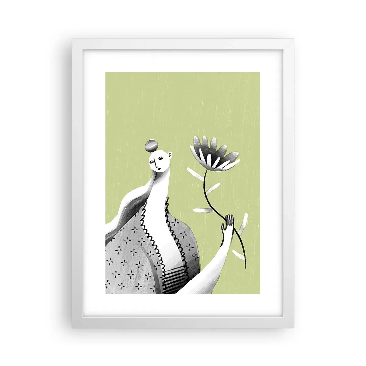 Plagát v bielom ráme - Modernistický portrét – držiaci kvet - 30x40 cm