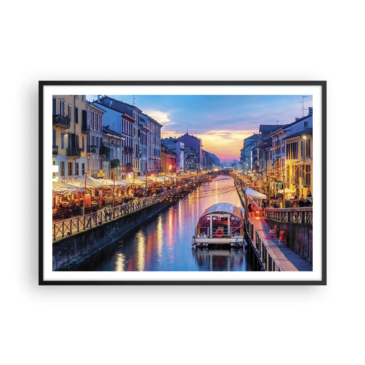 Plagát v čiernom ráme - Večer plný svetla a zábavy - 100x70 cm