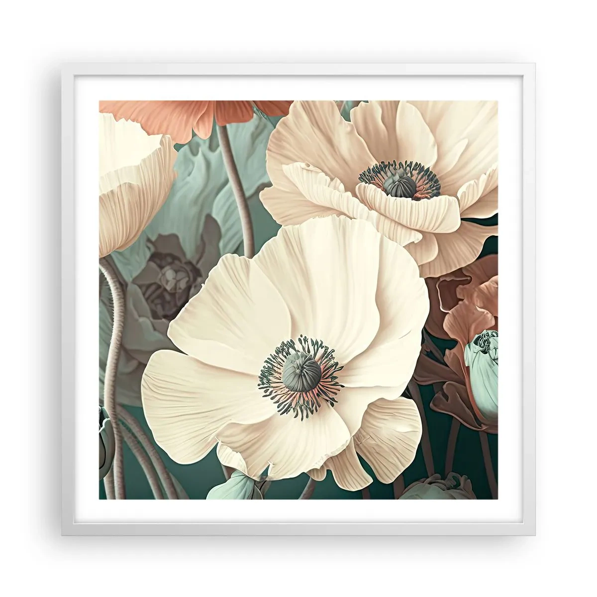 Plagát v bielom ráme - Šepot makov - 60x60 cm
