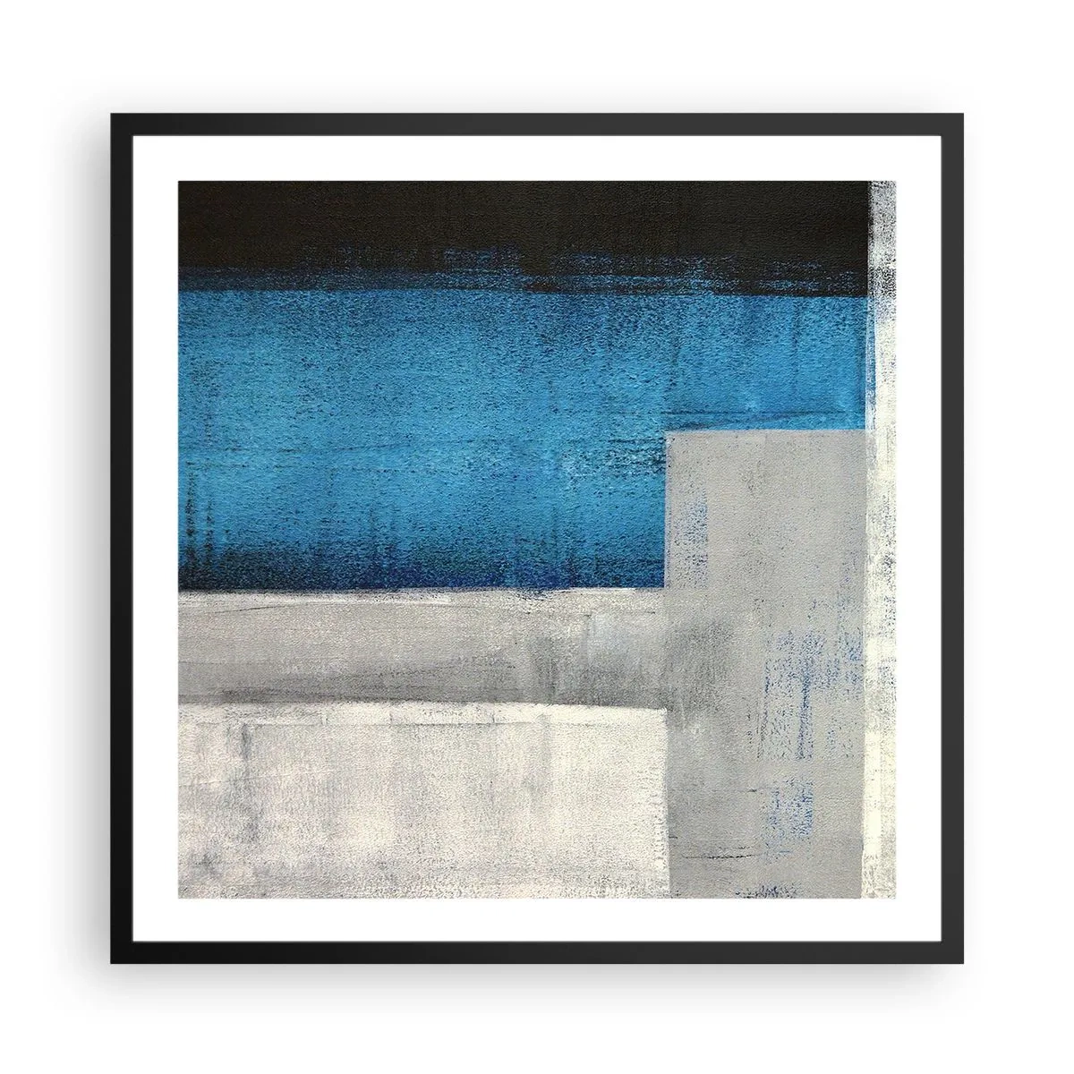 Plagát v čiernom ráme - Poetická kompozícia šedej a modrej - 60x60 cm