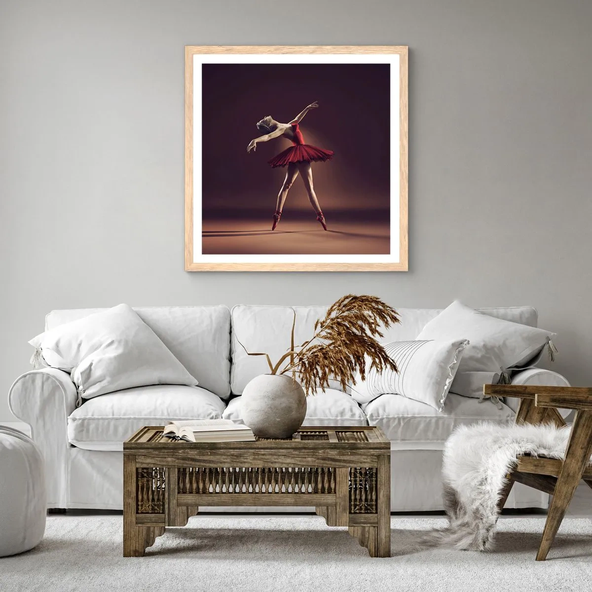 Plagát v ráme zo svetlého duba - Prima balerína - 60x60 cm