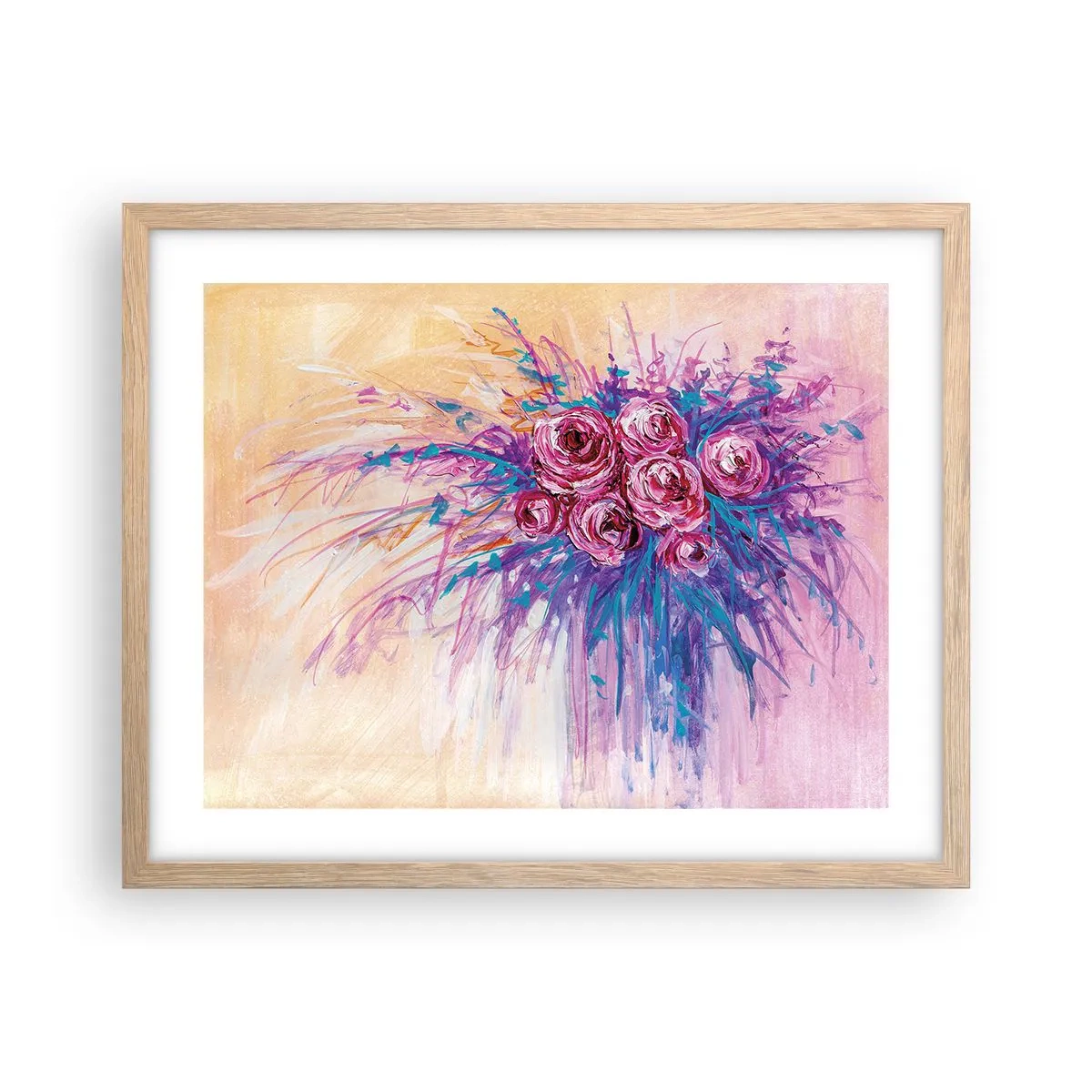 Plagát v ráme zo svetlého duba - Ružová fontána - 50x40 cm