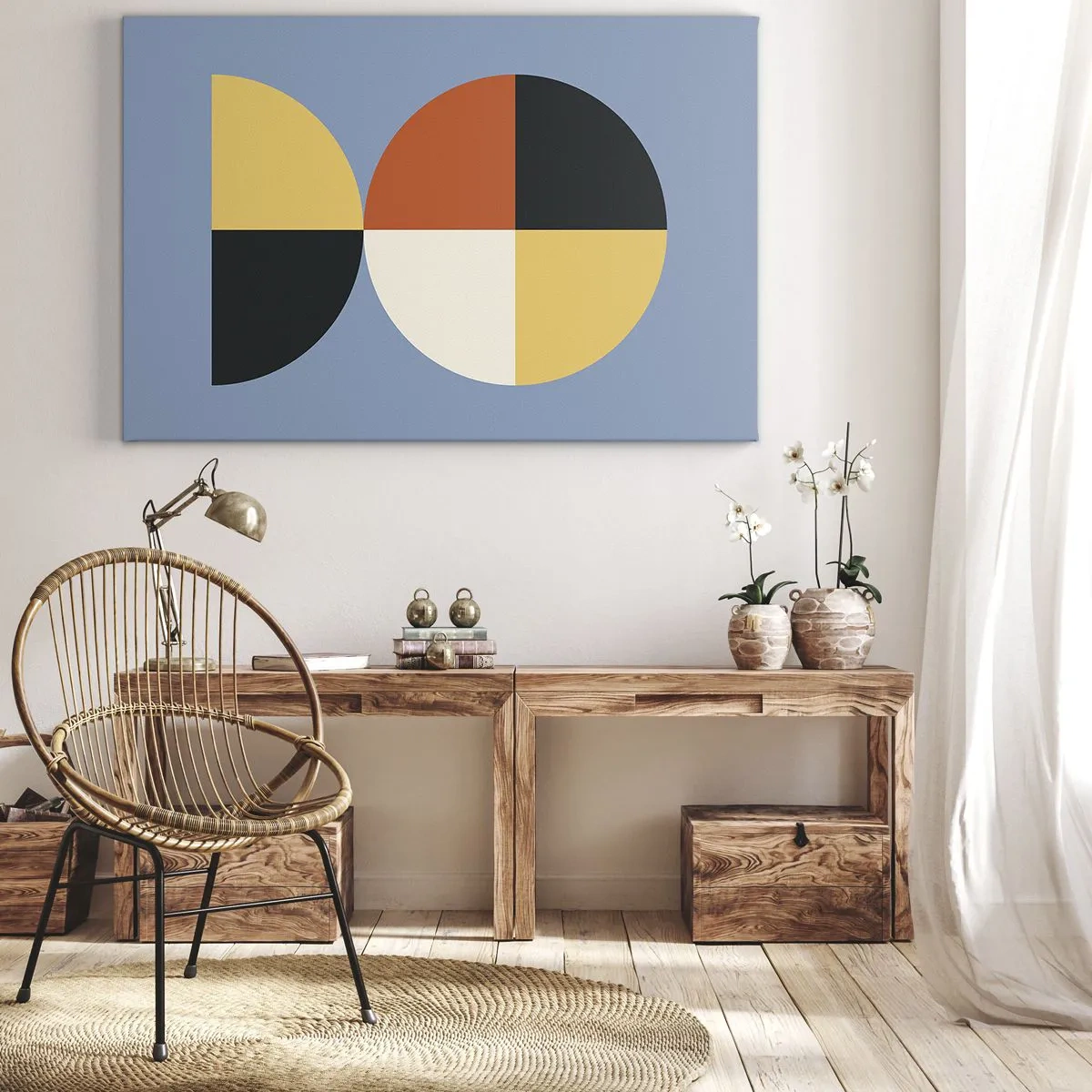 Obraz na plátne - Geometrické kruhy na modrom pozadí - 70x50cm - Pozri a počítaj - Moderná nástenná dekorácia do obývacej izby a spálne ARTTOR