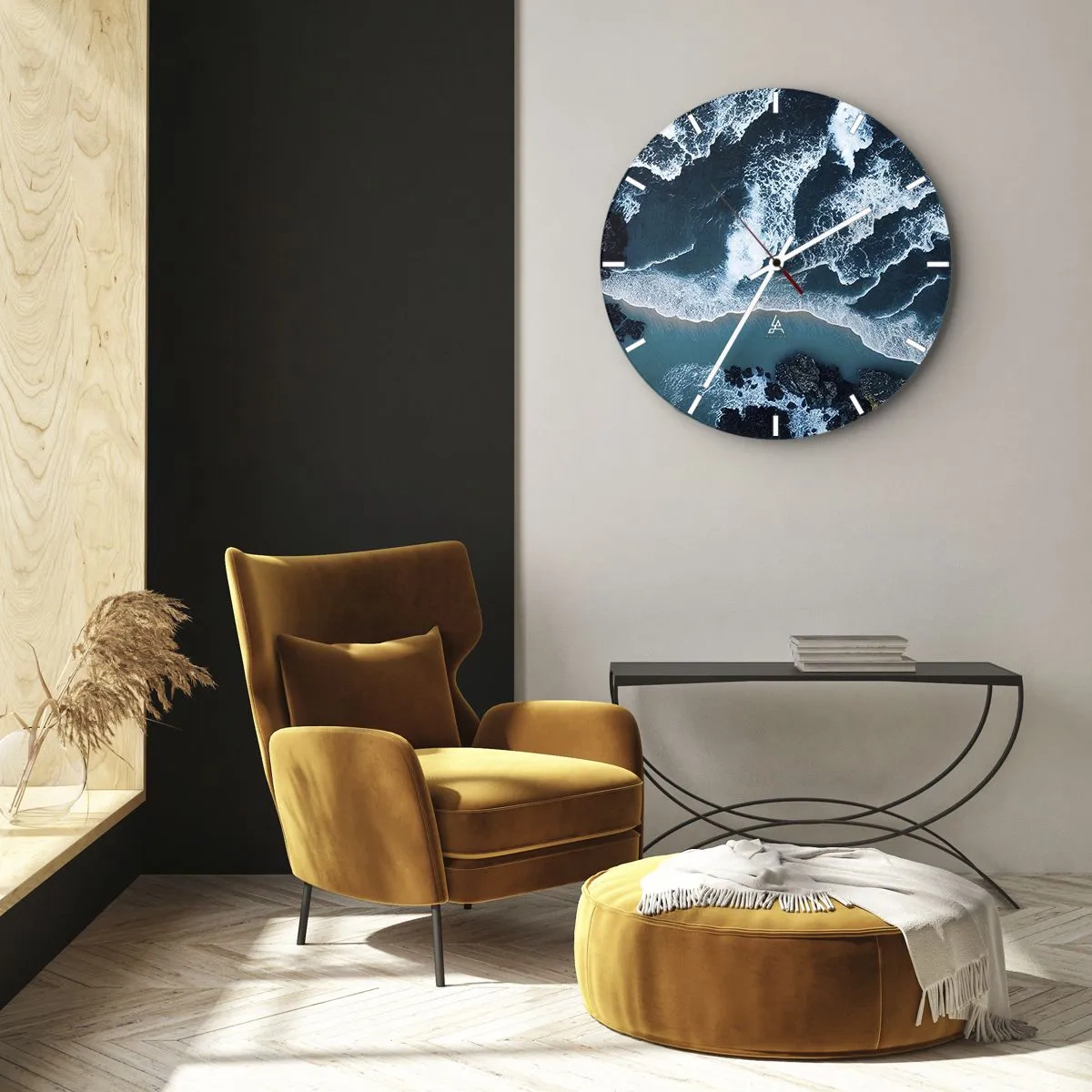 Nástenné hodiny - Vlny narážajúce na breh z vtáčej perspektívy - 30x30cm - Zahalené do vĺn - Moderná nástenná dekorácia do obývacej izby, kuchyne a spálne ARTTOR