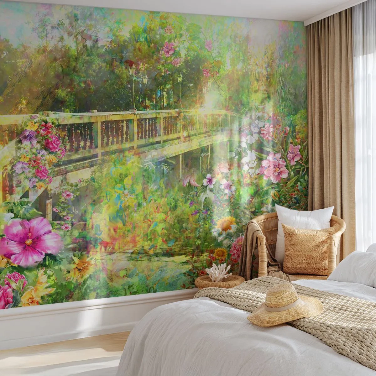 Fototapeta Premium Canvas - Mostík jarného vzdychania - Krajina, Kvety, Záhrada - 250x175 cm