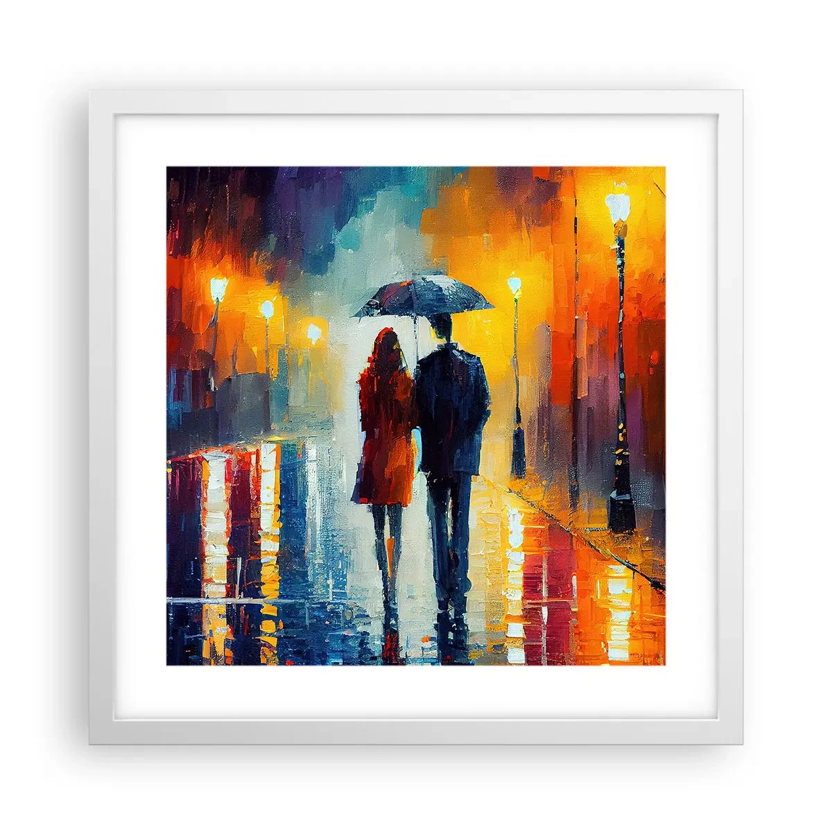 Plagát v bielom ráme - Spolu – farebná noc - 40x40 cm