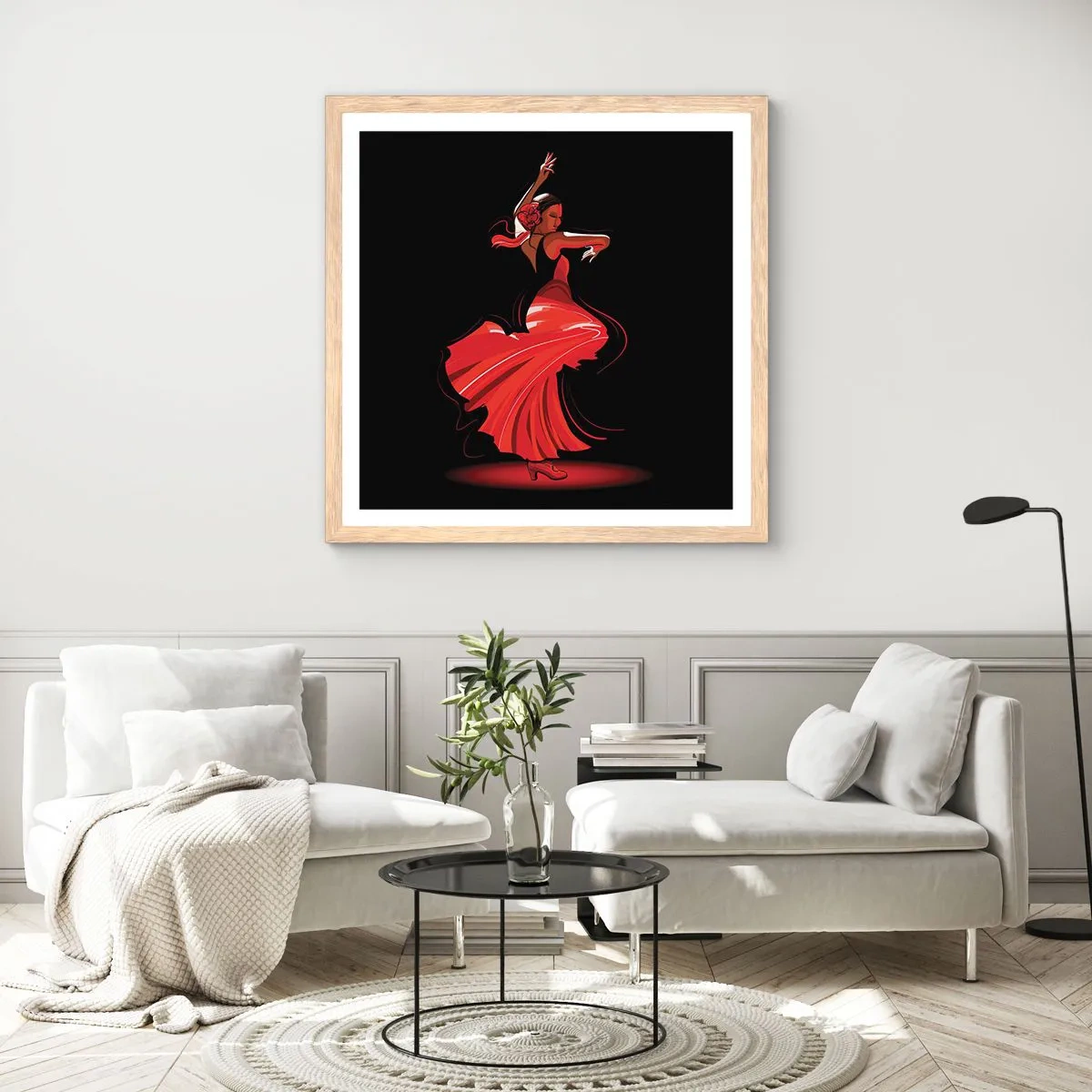 Plagát v ráme zo svetlého duba - Horúca duša flamenco - 60x60 cm