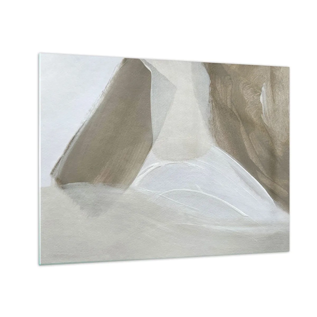 Obraz na skle - Jemná abstrakcia v bielej a béžovej farbe s jemnými ťahmi. - 70x50cm - Vlna bielej - Moderná nástenná dekorácia do obývacej izby a spálne ARTTOR