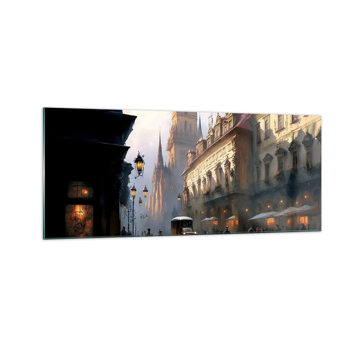Obraz na skle - Kúzlo pražského večera - 100x40 cm