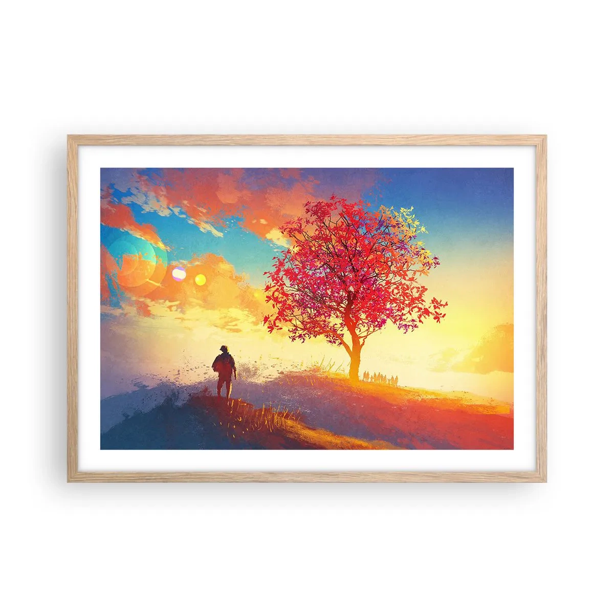 Plagát v ráme zo svetlého duba - Pútnik pri cieli - 70x50 cm