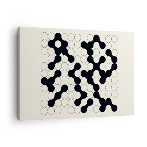 Obraz na plátne - Čiernobiele vzory s kruhmi na svetlom pozadí - 70x50cm - Čínska hra – variácia - Moderná nástenná dekorácia do obývacej izby a spálne ARTTOR