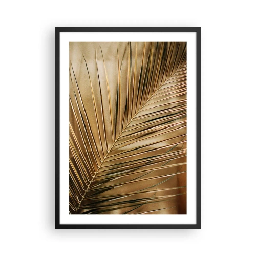 Plagát v čiernom ráme - Zlatý palmový list na elegantnom pozadí - 50x70cm - Prírodná kolonáda - Moderná nástenná dekorácia do obývacej izby a spálne ARTTOR