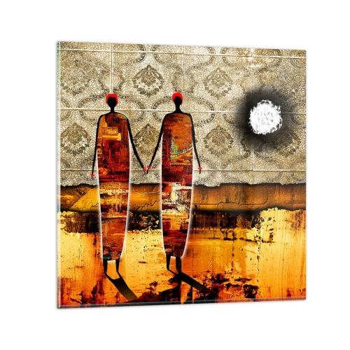 Obraz na skle - Etnická kompozícia vo farbách Afriky - 30x30 cm