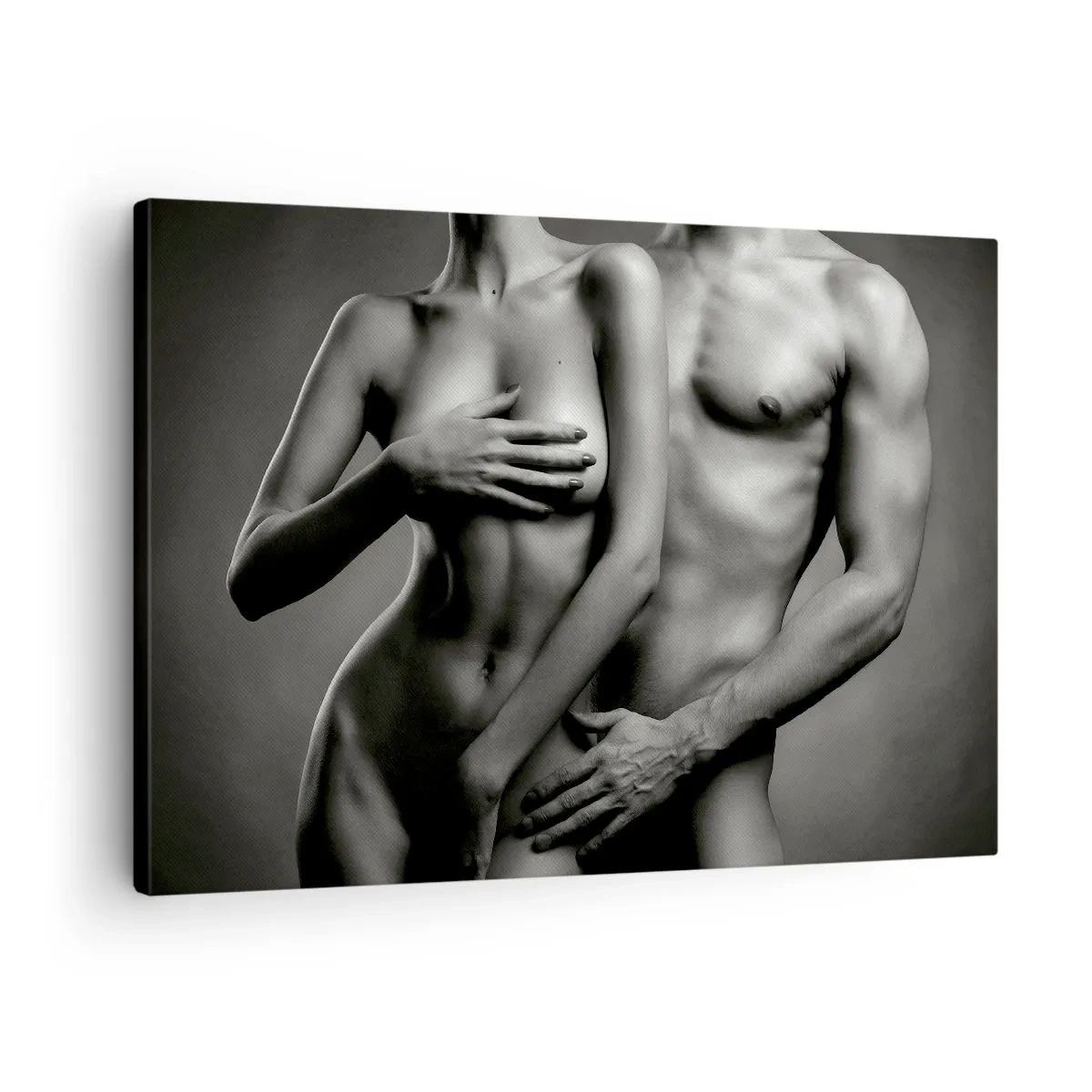 Obraz na plátne - Čiernobiele znázornenie ženských a mužských tiel v umeleckej póze - 70x50cm - Adam a Eva - Moderná nástenná dekorácia do obývacej izby a spálne ARTTOR