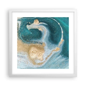 Plagát v bielom ráme - Vír zlatej a tyrkysovej - 40x40 cm