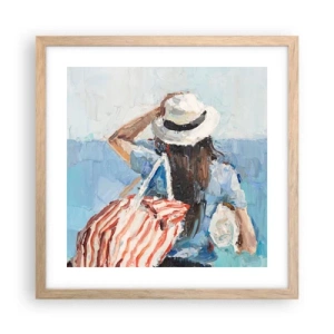 Plagát v ráme zo svetlého duba - Vitaj na dovolenke - 40x40 cm