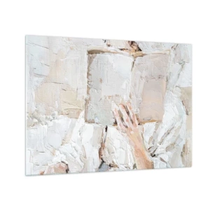 Obraz na skle - Človek ponorený do čítania knihy na jasnom, impresionistickom pozadí - 70x50cm - V inom svete - Moderná nástenná dekorácia do obývacej izby a spálne ARTTOR