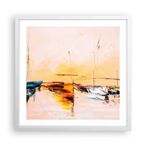 Plagát v bielom ráme - Večer v prístave - 50x50 cm