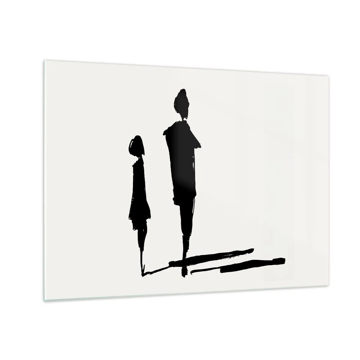 Obraz na skle - Čierne siluety dvoch postáv so tieňmi na svetlom pozadí - 70x50cm - Určite spolu? - Moderná nástenná dekorácia do obývacej izby a spálne ARTTOR