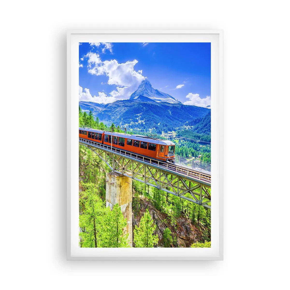 Plagát v bielom ráme - Alpská železnica - 61x91 cm