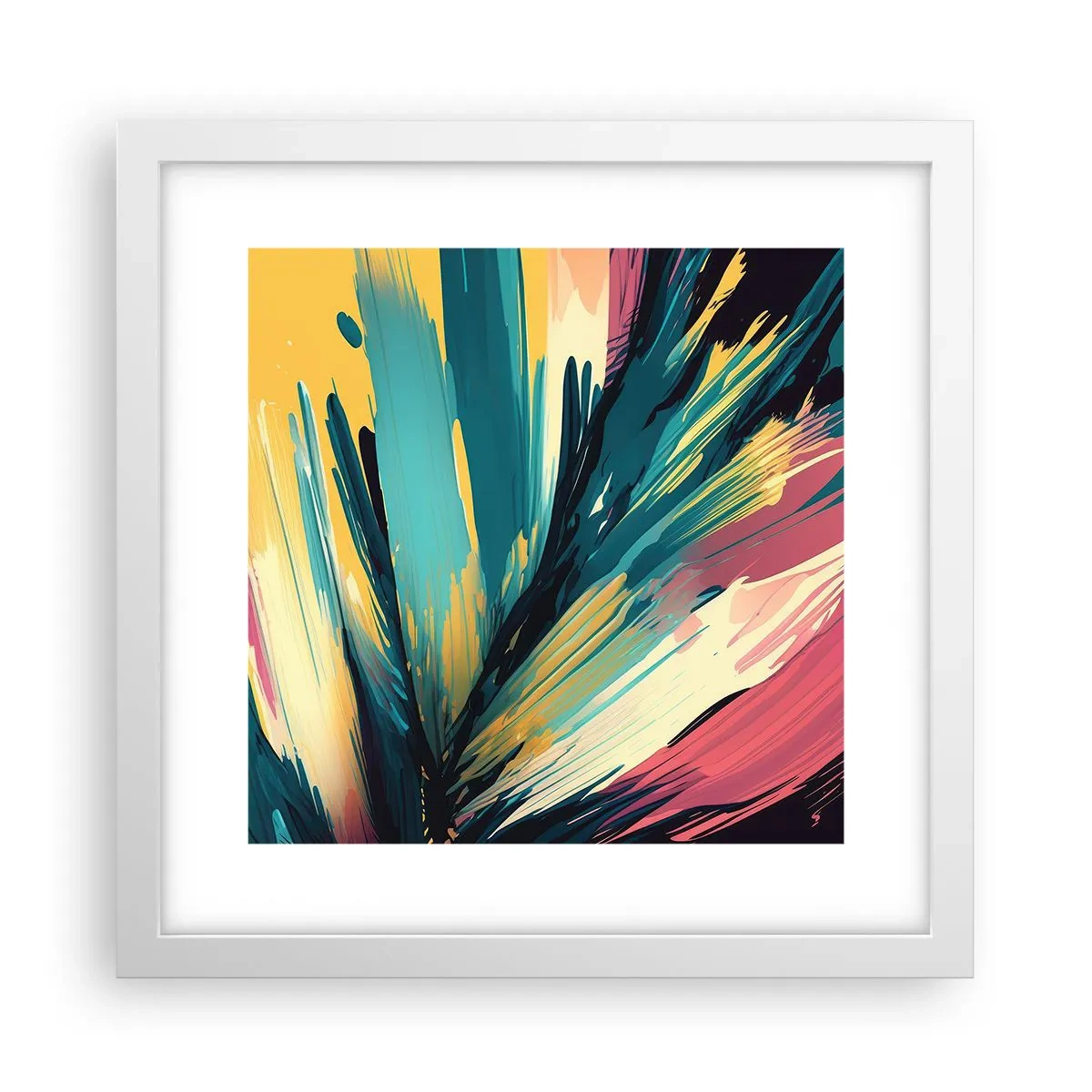 Plagát v bielom ráme - Kompozícia – explózia radosti - 30x30 cm