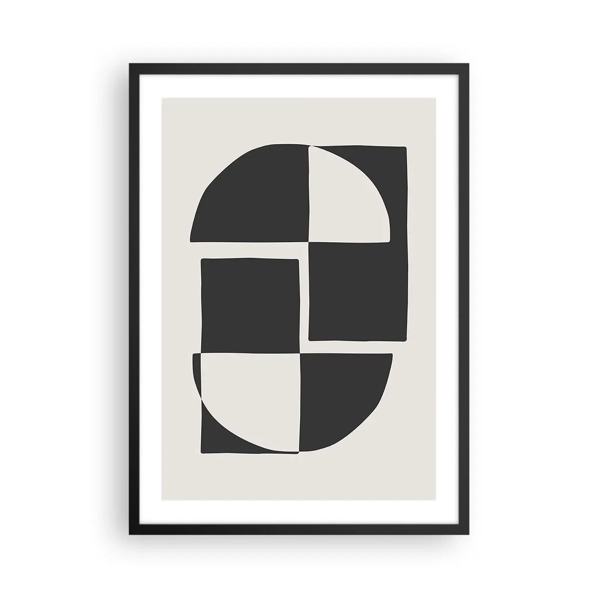 Plagát v čiernom ráme - Geometrická kompozícia v čiernej a bielej farbe - 50x70cm - Antitéza – syntéza - Moderná nástenná dekorácia do obývacej izby a spálne ARTTOR