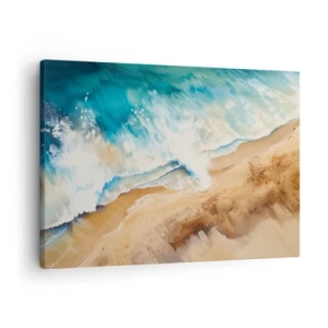 Obraz na plátne - Morská vlna narážajúca na piesočnatý breh - 70x50cm - Vlna, ktorá sa vracia - Moderná nástenná dekorácia do obývacej izby a spálne ARTTOR