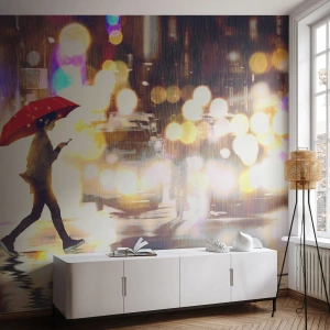 Samolepiaca Fototapeta Deluxe Sticker - A predsa slnečná - Mesto, Prechádzka v daždi, Dáždnik - 100x70 cm