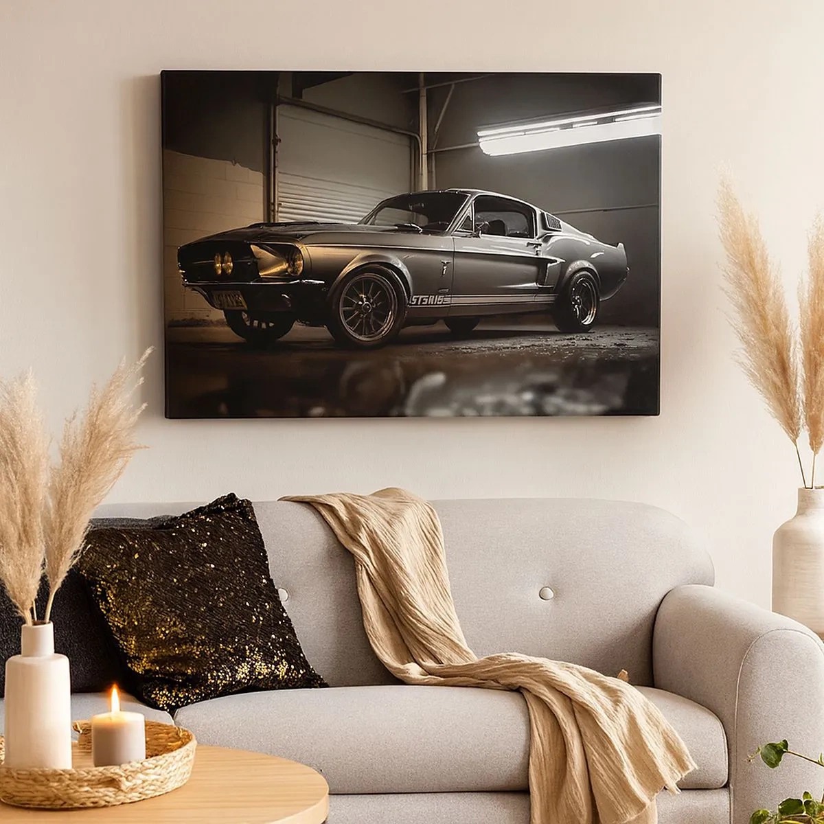 Obraz na plátne - Klasické auto v retro garáži - 70x50cm - Návrat do minulosti - Moderná nástenná dekorácia do obývacej izby a spálne ARTTOR