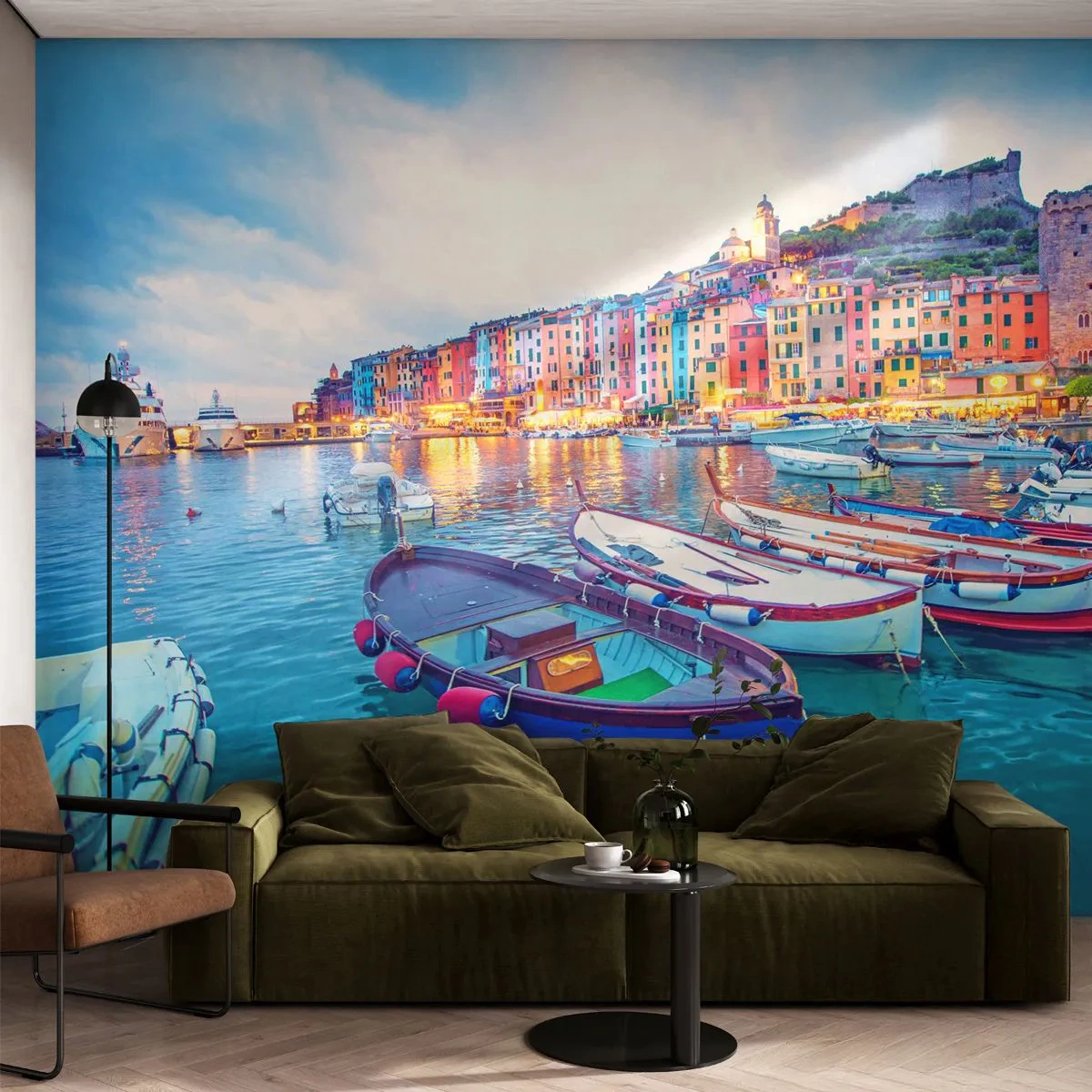 Fototapeta Premium Sand - Farebný večer v prístave - Prístavné mesto, Architektúra, Krajina - 350x256 cm