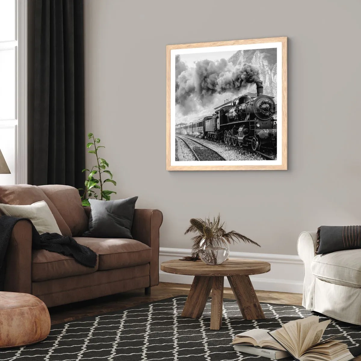 Plagát v ráme zo svetlého duba - Stojí na stanici… - 60x60 cm