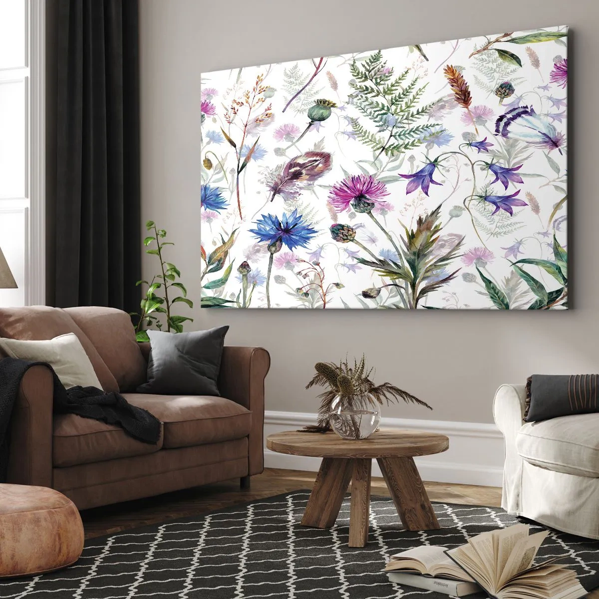 Obraz na plátne - Akvarelové kvety a bylinky na bielom pozadí v herbárovom štýle - 70x50cm - Poľský herbár - Moderná nástenná dekorácia do obývacej izby a spálne ARTTOR