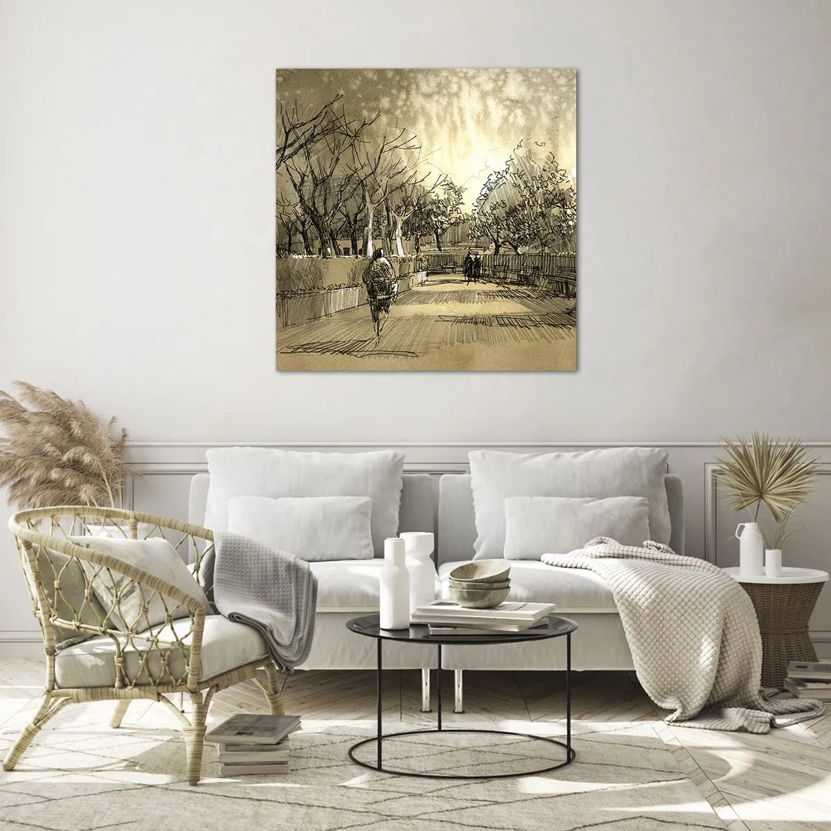 Obraz na skle - Pierkom zastavený okamih - 60x60 cm