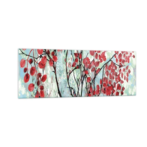 Obraz na skle - Strom v šarlátovej - 140x50 cm