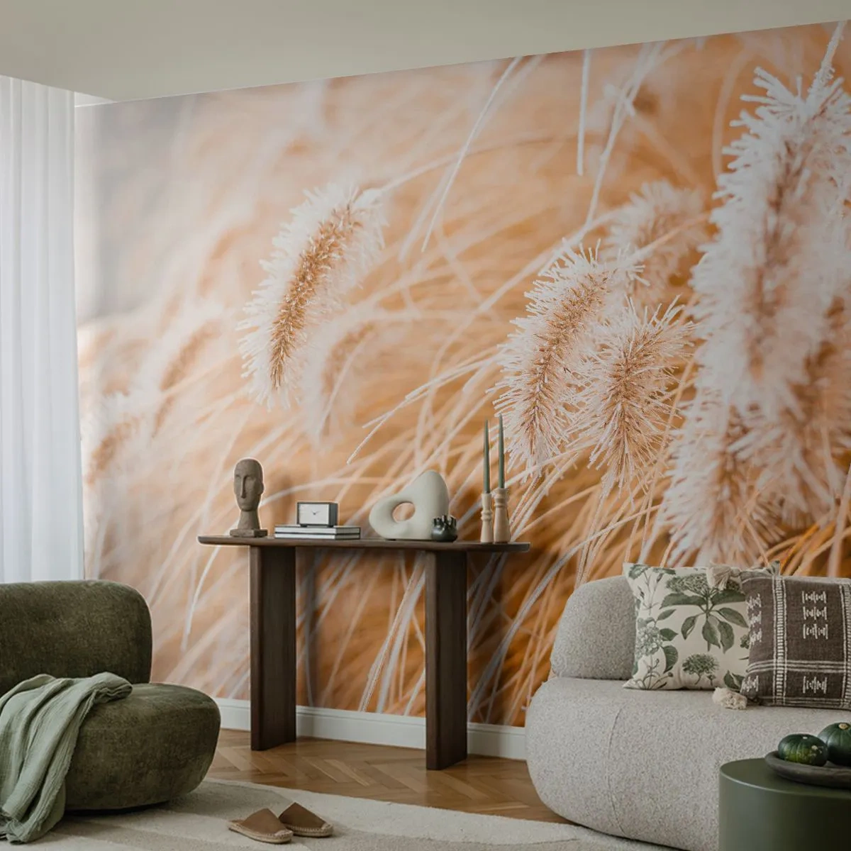 Samolepiaca Fototapeta Deluxe Sticker - Zlaté šušťanie tráv - Pampasová tráva, Lúka, Príroda - 250x175 cm