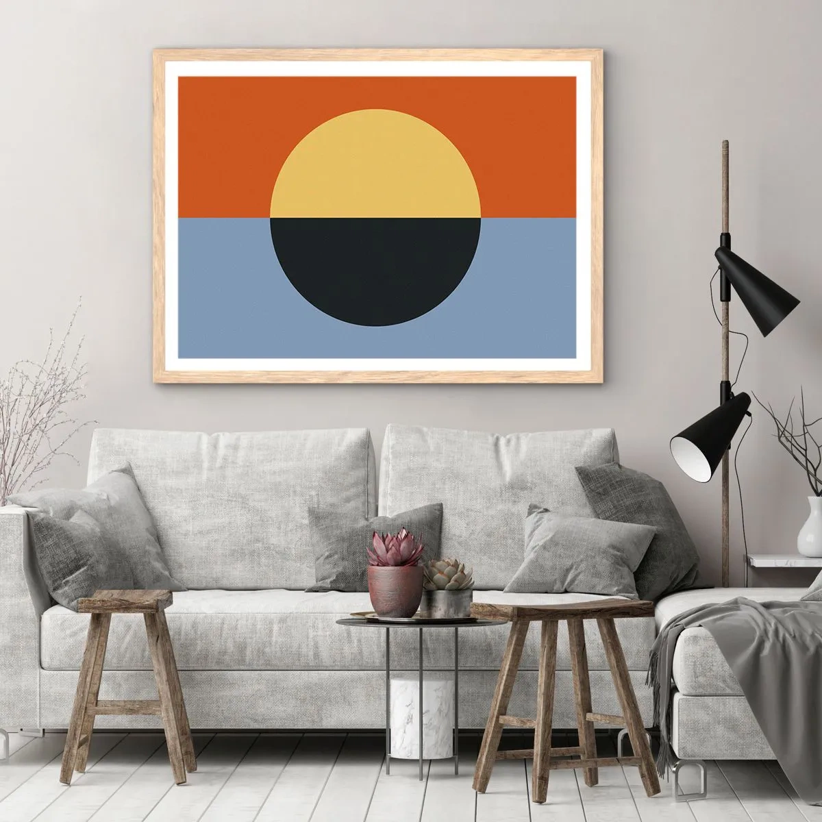 Plagát v ráme zo svetlého duba - Kompozícia tepla a chladu - 100x70 cm