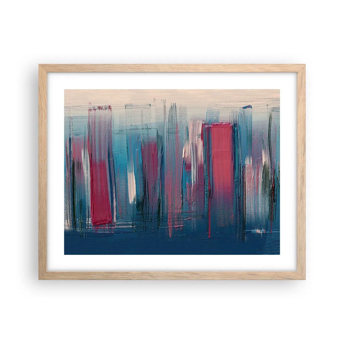Plagát v ráme zo svetlého duba - Vertikálna kompozícia v modrej a červenej - 50x40 cm