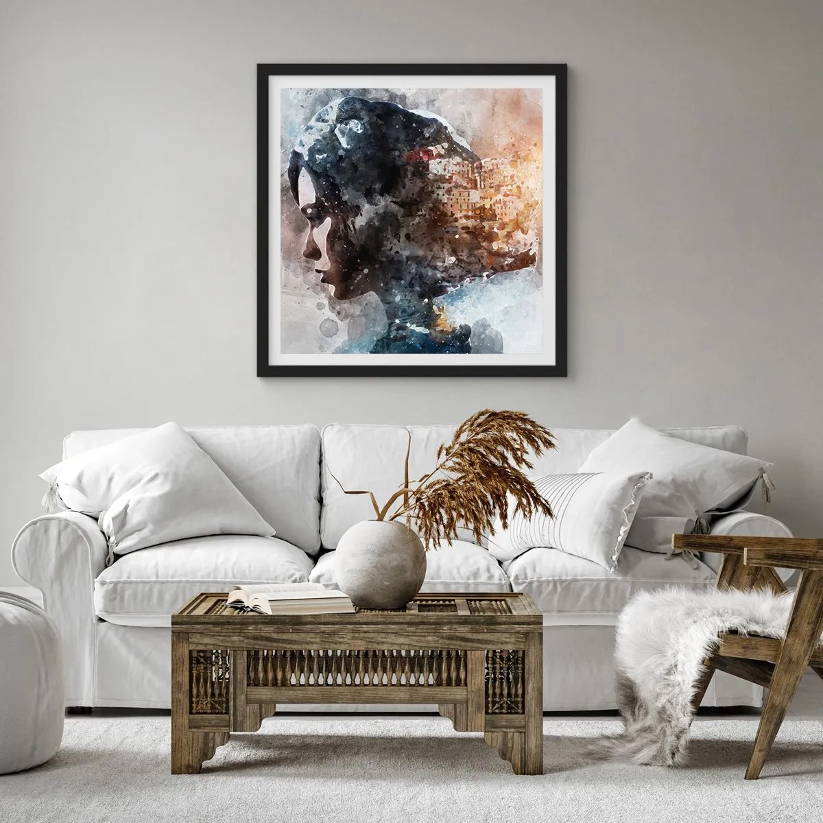 Plagát v čiernom ráme - Príbeh o dievčati s mestom v pozadí - 40x40 cm