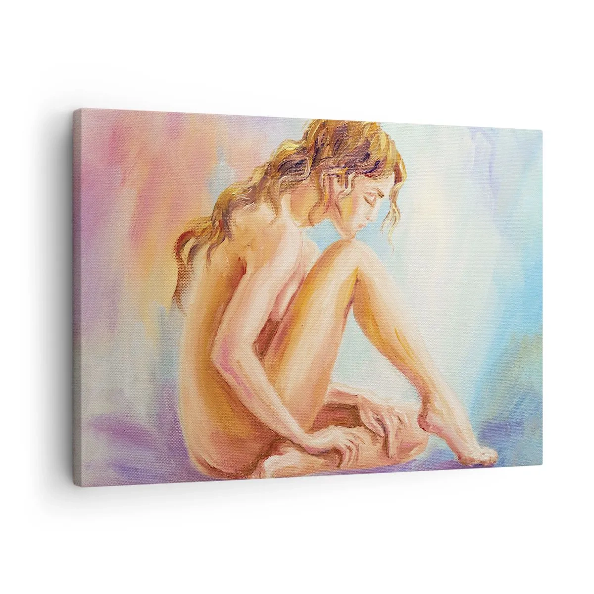 Obraz na plátne - Jemná postava ženy na pastelovom pozadí - 70x50cm - Akt mladosti - Moderná nástenná dekorácia do obývacej izby a spálne ARTTOR