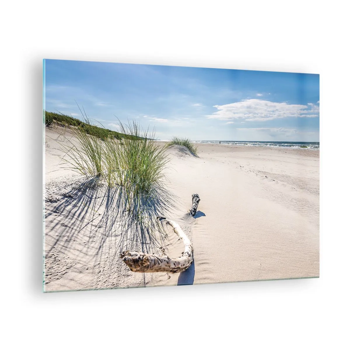 Obraz na skle - Slnečná pláž s dunami a morskou trávou - 70x50cm - Najkrajšia? Baltská - Moderná nástenná dekorácia do obývacej izby a spálne ARTTOR