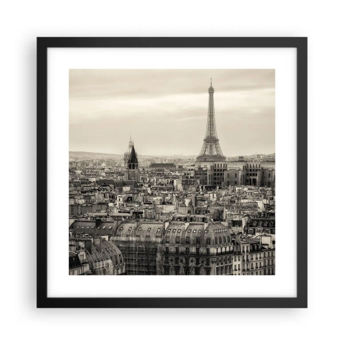 Plagát v čiernom ráme - Nad strechami Paríža - 40x40 cm