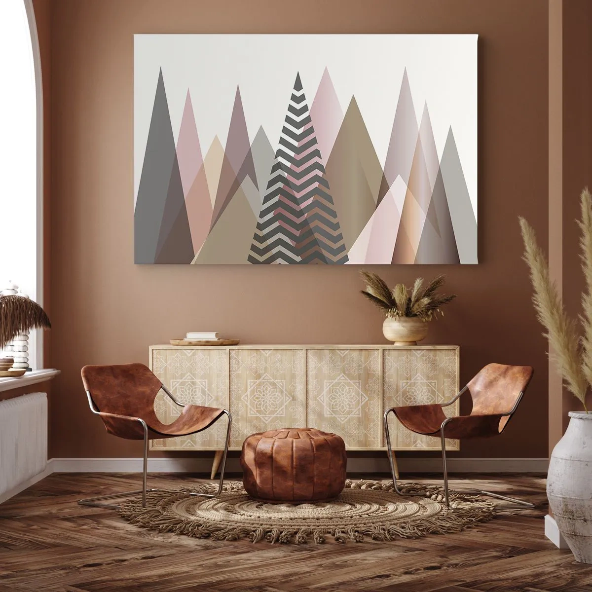 Obraz na plátne - Farebné geometrické hory v pastelových odtieňoch - 70x50cm - Pyramidálny pohľad - Moderná nástenná dekorácia do obývacej izby a spálne ARTTOR