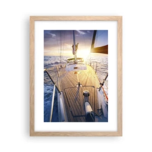 Plagát v ráme zo svetlého duba - Bežiaca po vlnách - 30x40 cm